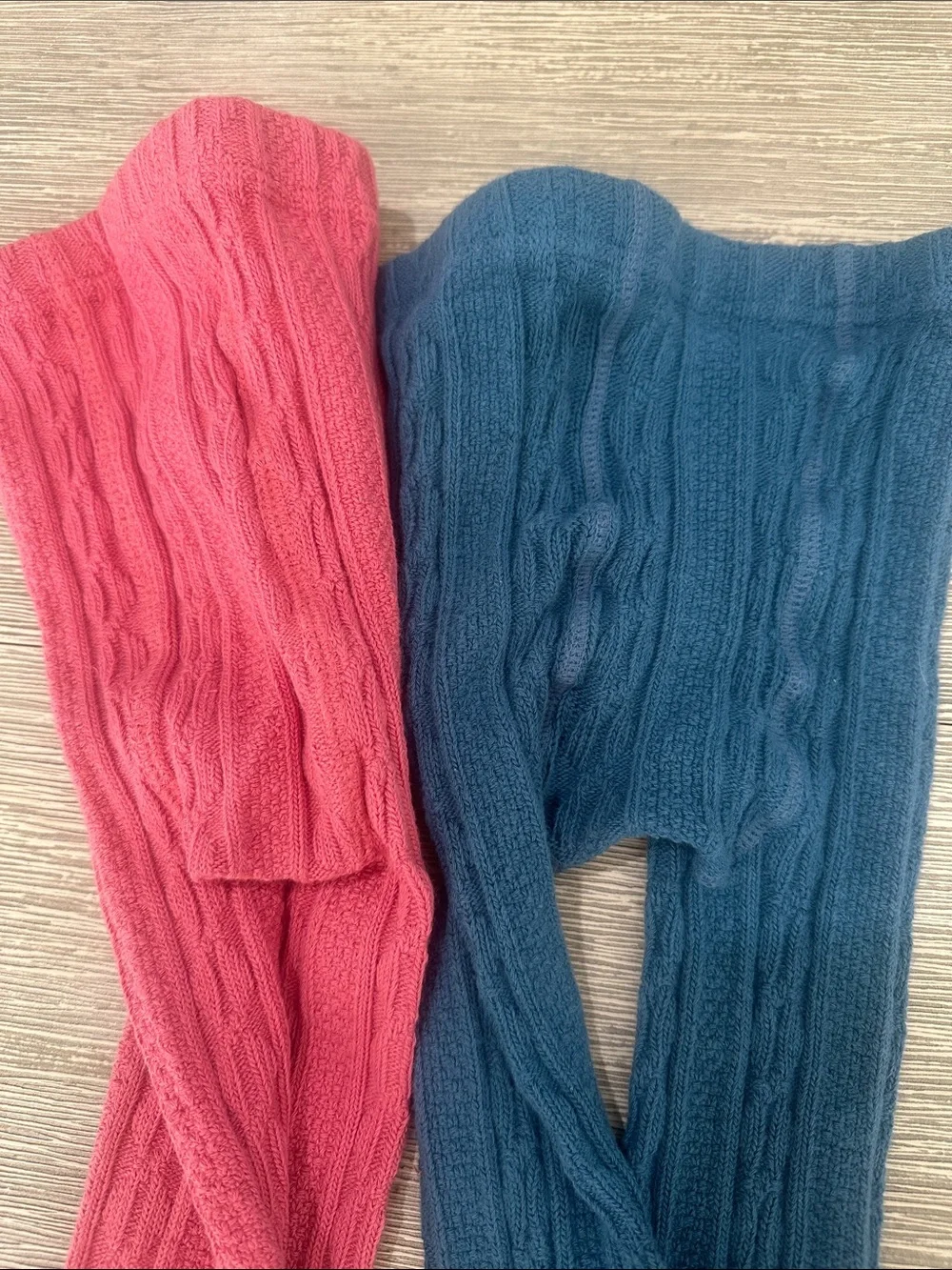 Thick Kids Cable Knit Tights - Pink and Teal